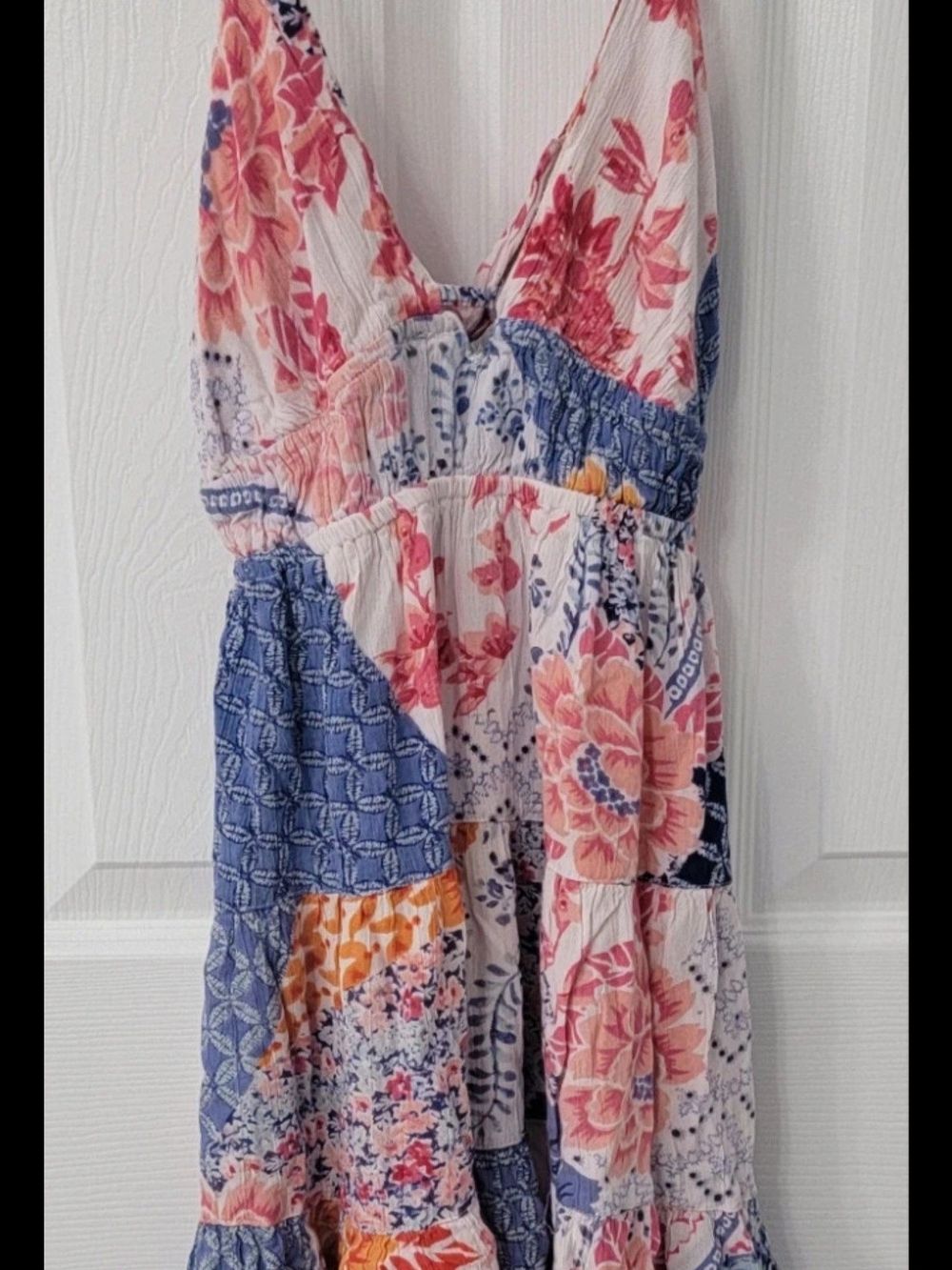 Angie Patchwork Floral Geometric Open Back Dress S
Description: